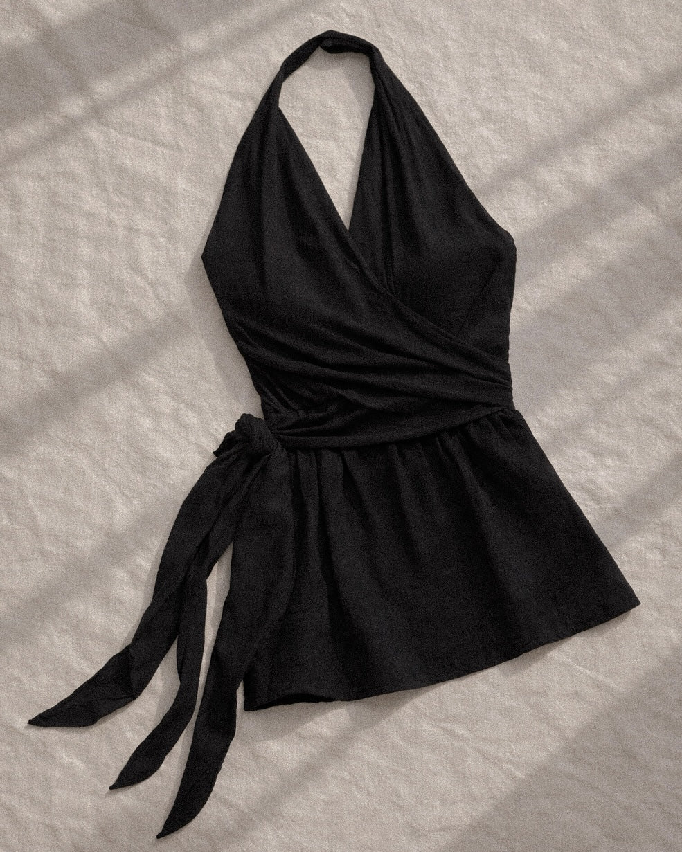RAVE GIRL BLACK DRAPE HALTERNECK TOP