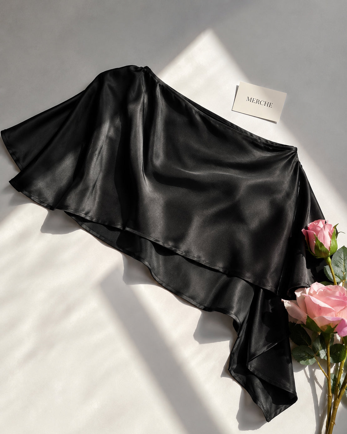 DRAPE ASSIGNMENT LUXE SATIN OFF-SHOULDER CAPE TOP