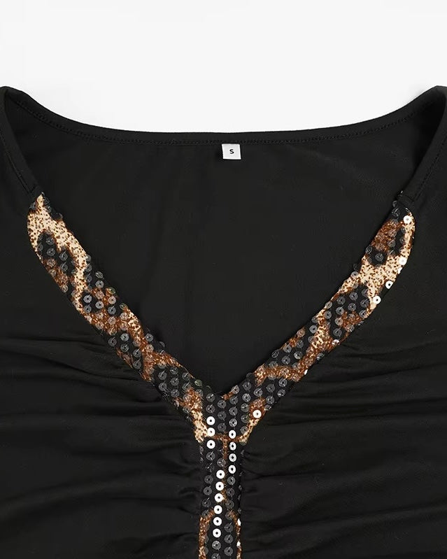 KITTY GLITTER EMBELLISHED BLACK LUXE TOP
