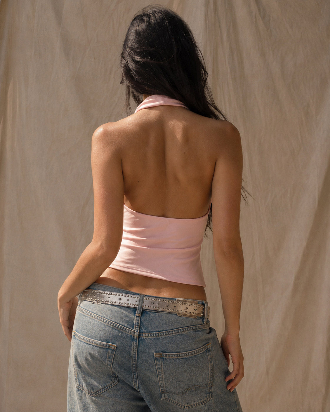 SUNDOWN SHUFFLE SOFT PINK COWL HALTERNECK TOP