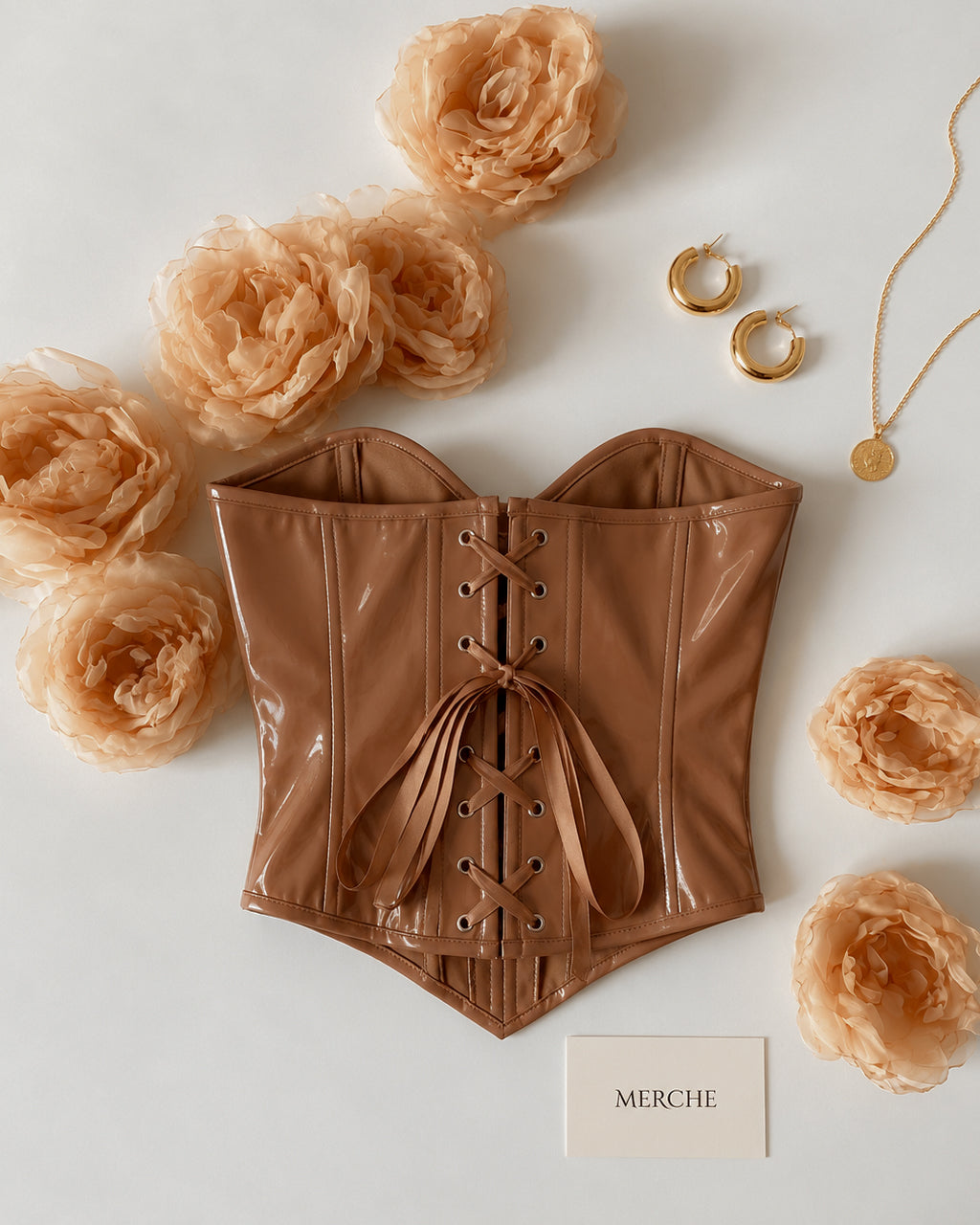 ROMAN EMPIRE FAUX LEATHER CARAMEL CORSET