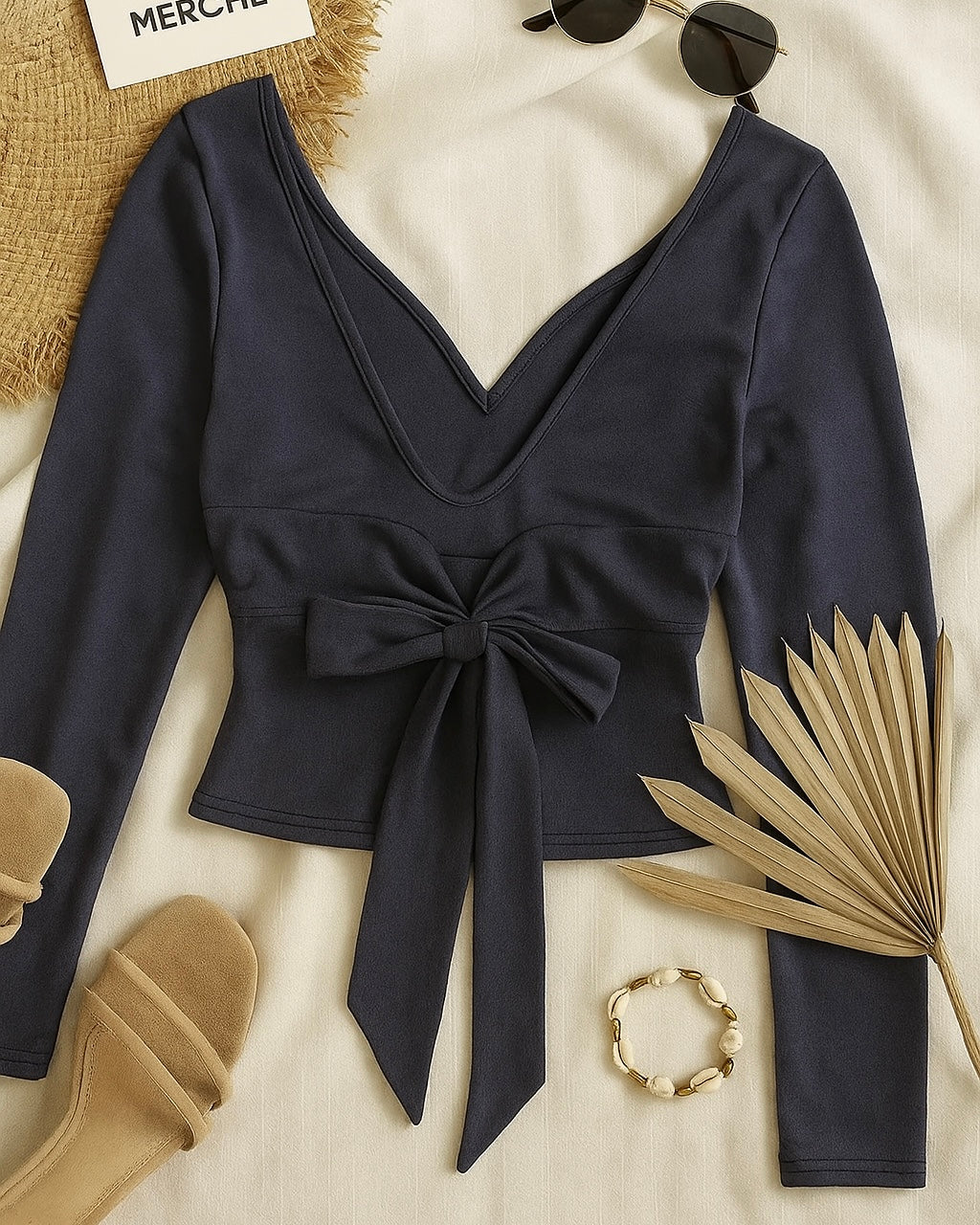 BAD LIL THING BOW BACK NAVY TOP