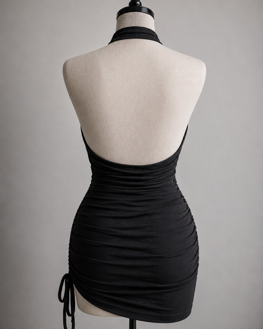 GREEK GODDESS WRAP-OVER BLACK HALTERNECK DRESS