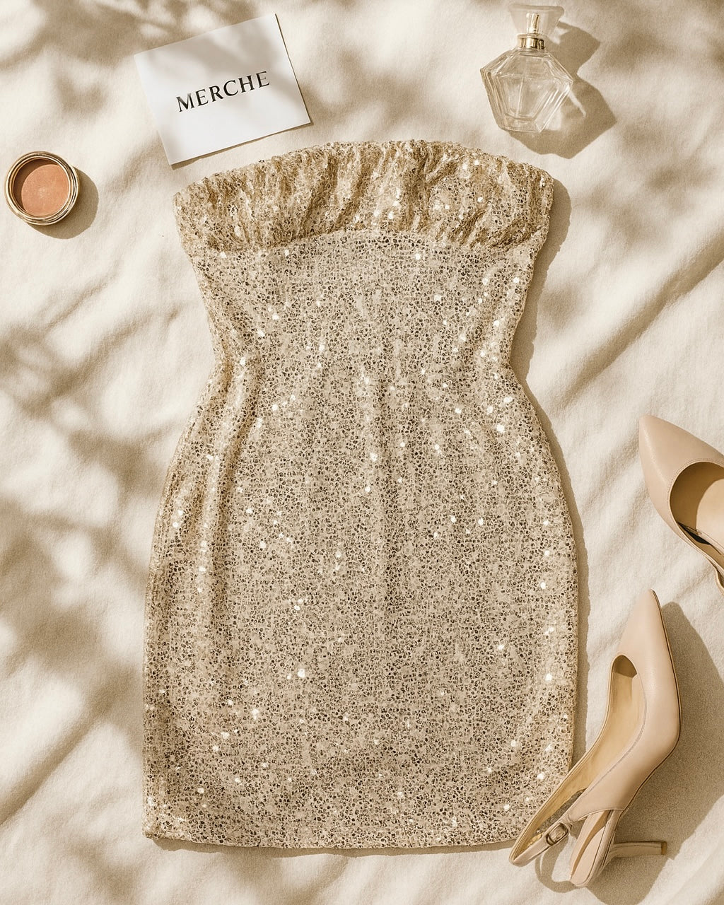 SPOTLIGHT STEALER SHIMMER BANDEAU DRESS