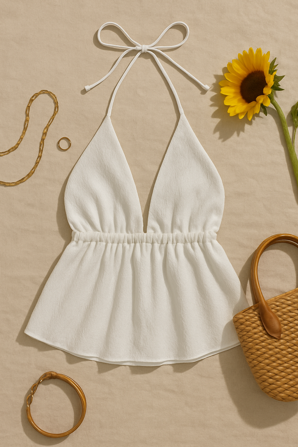 BY THE BEACH WHITE HALTERNECK TOP