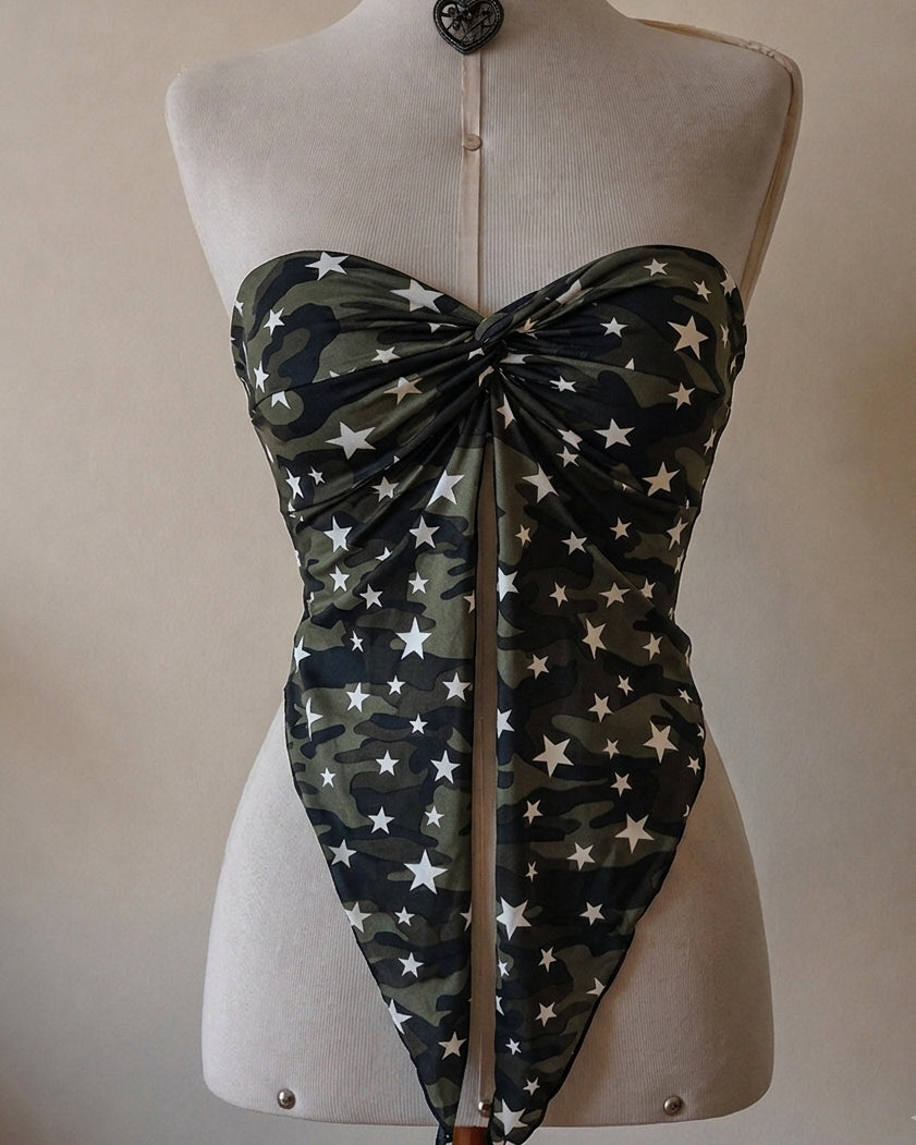 COMBAT MY STARS  PADDED TWISTED HANDKERCHIEF BANDEAU TOP