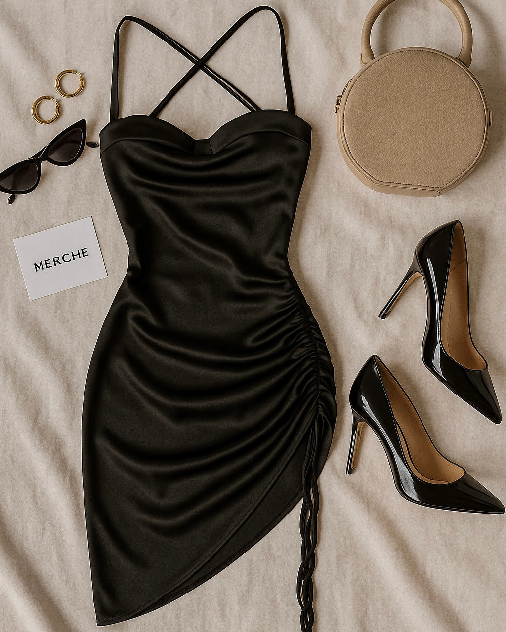 LONG NIGHT CROSSBACK SATIN DRESS
