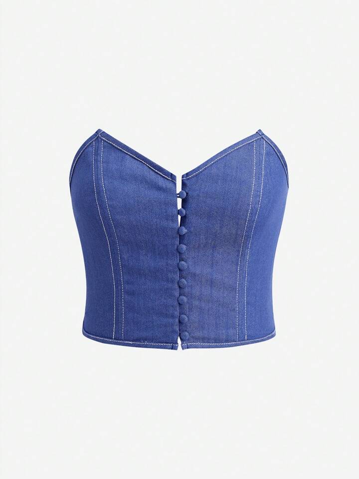 FIND MY CROWN DENIM BANDEAU TOP