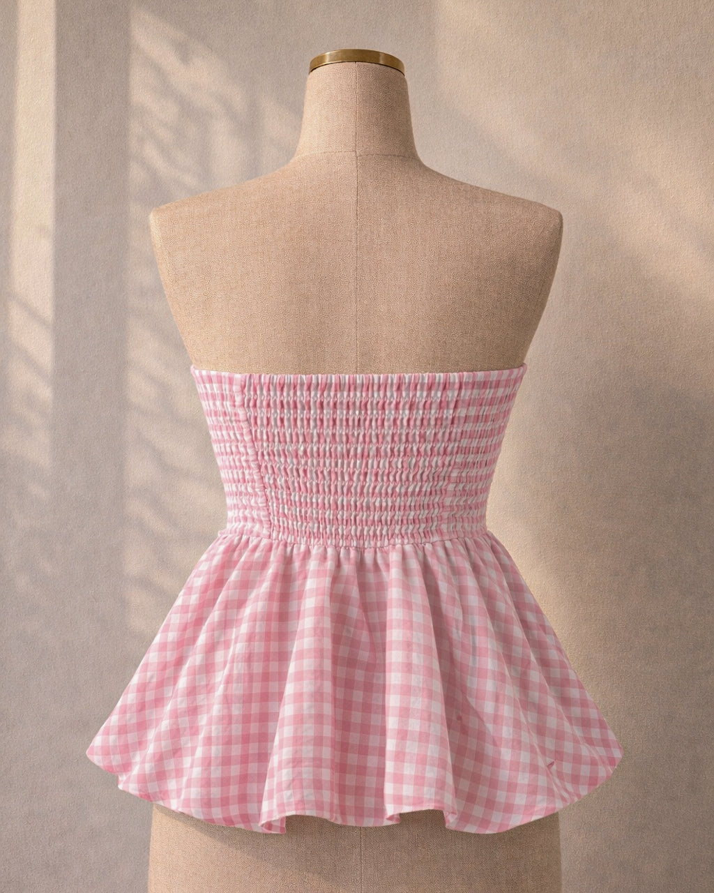 CHECKMATE BABE PADDED BOW PINK GINGHAM TOP”