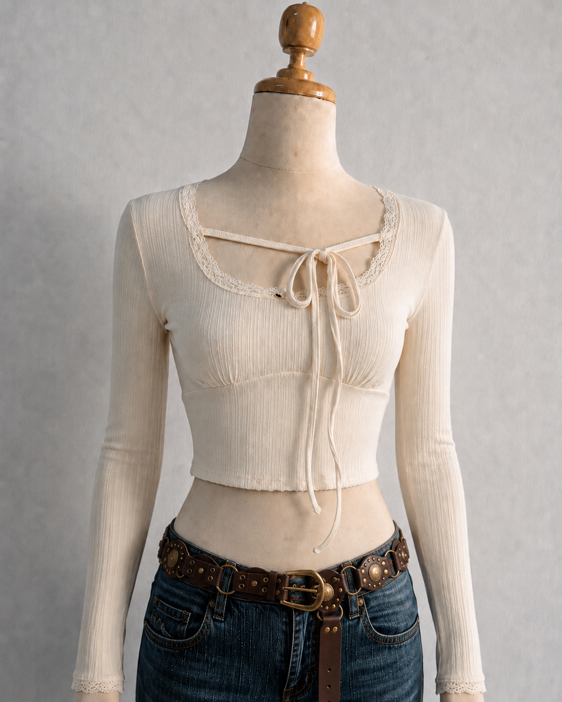 PRETTY HITS RIBBED BOW-TIE VANILLA TOP