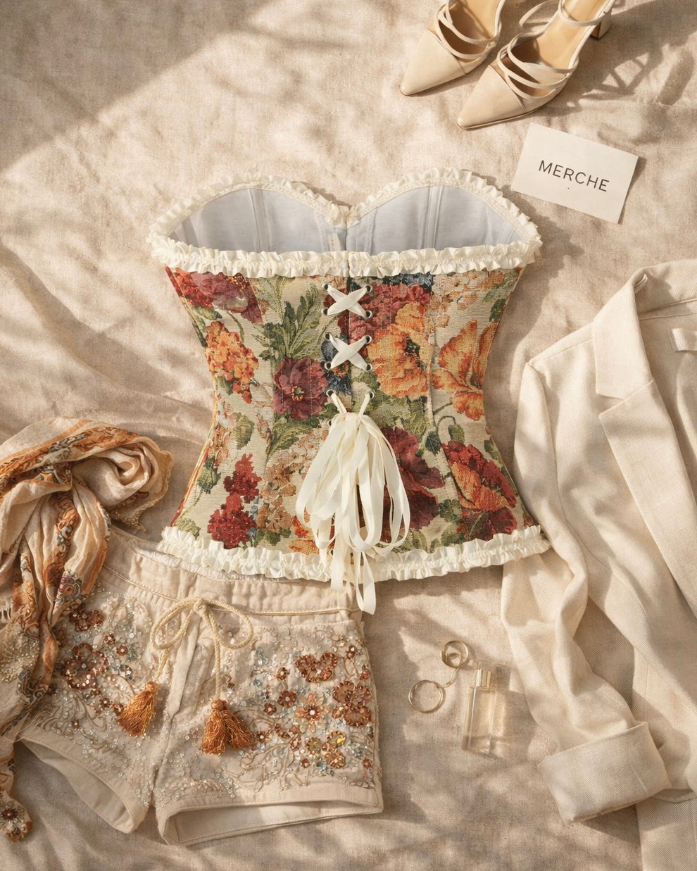 REGAL AND SASSY FLORAL JACQUARD CORSET