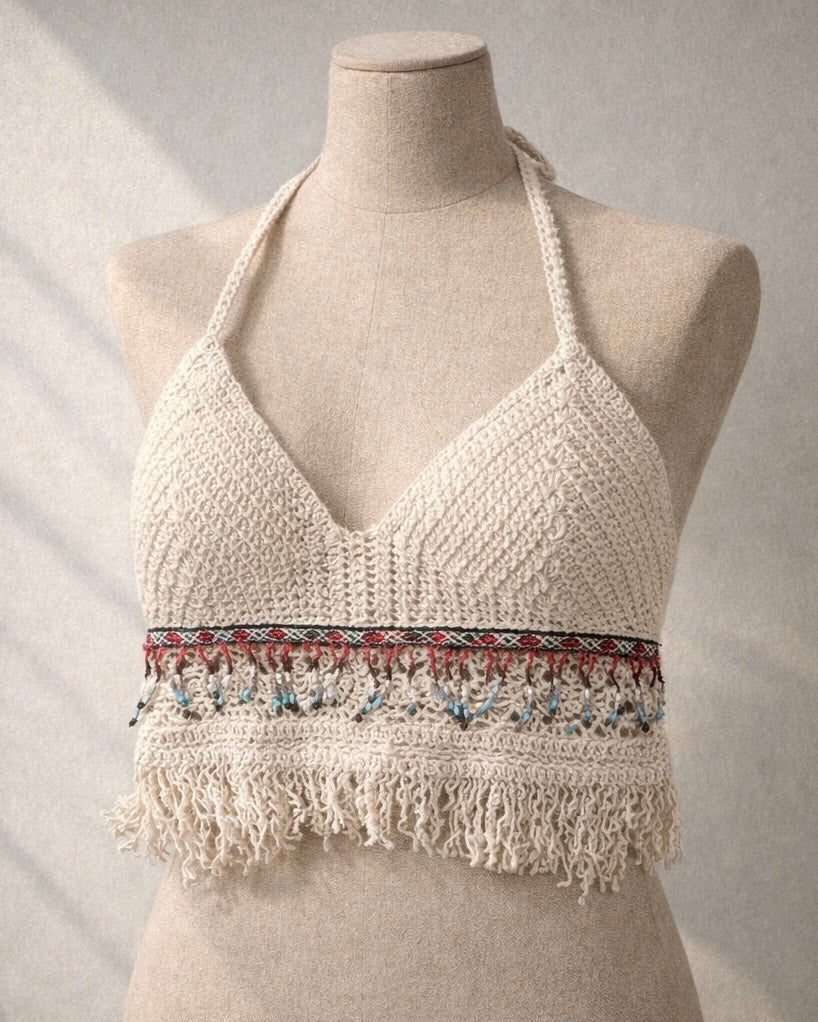 COULD BE THE ONE BEADED CROCHET HALTERNECK BIKINI TOP