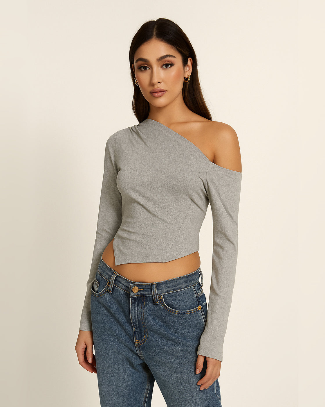 NONE OF YOUR BUSINESS ASYMMETRICAL GREY TOP