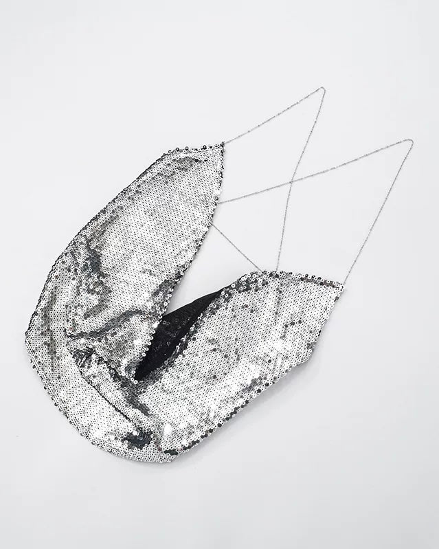 SAVAGE MOVE SEQUIN CHAIN COWL BACKLESS TOP