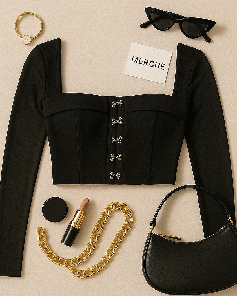 DOMINATING GIRL SHEER SLEEVE HOOK-EYE TOP