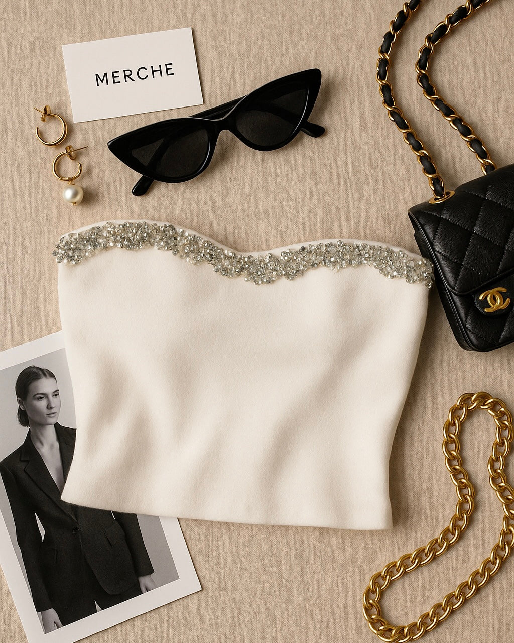 CITY GRIND EMBELLISHED WHITE BANDEAU TOP