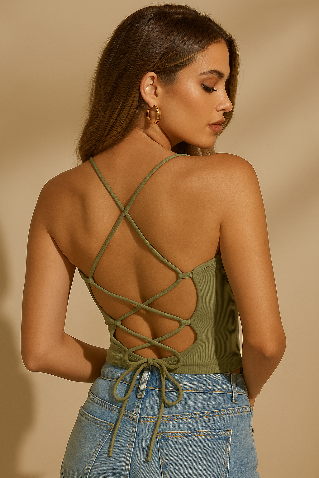 FAKE IT PADDED CROSSBACK OLIVE TOP