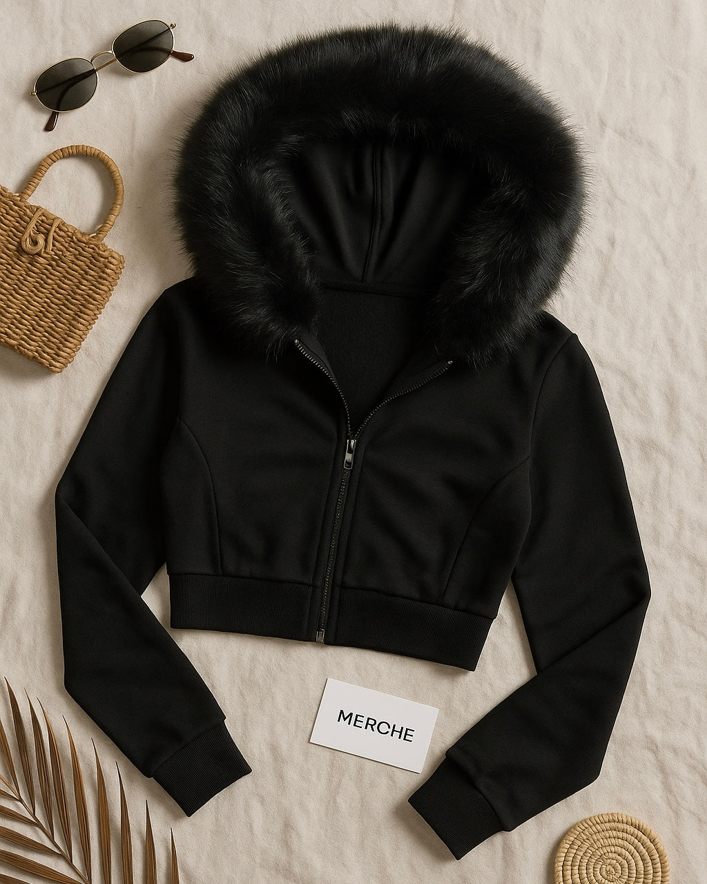 PLAYING IT COOL FAUX FUR CROPPED SWEATSHIRT