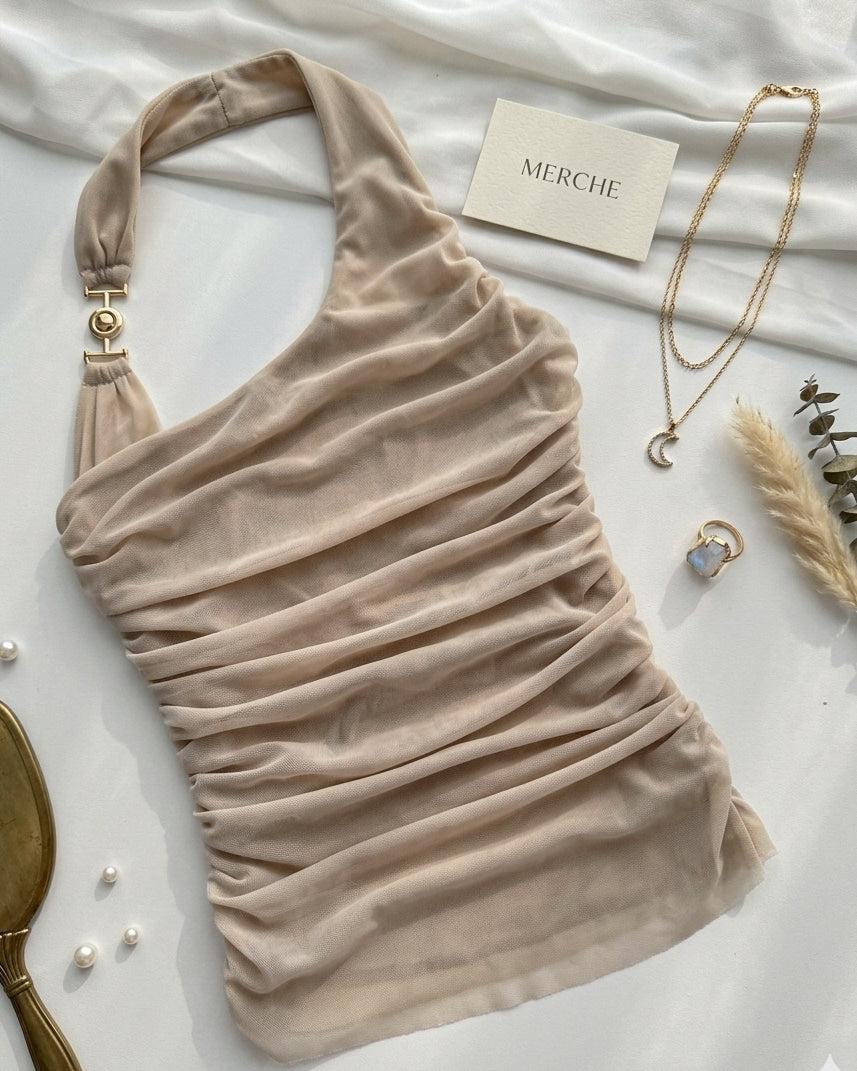 IBIZA SUMMER METAL DETAIL MESH HALTERNECK TOP
