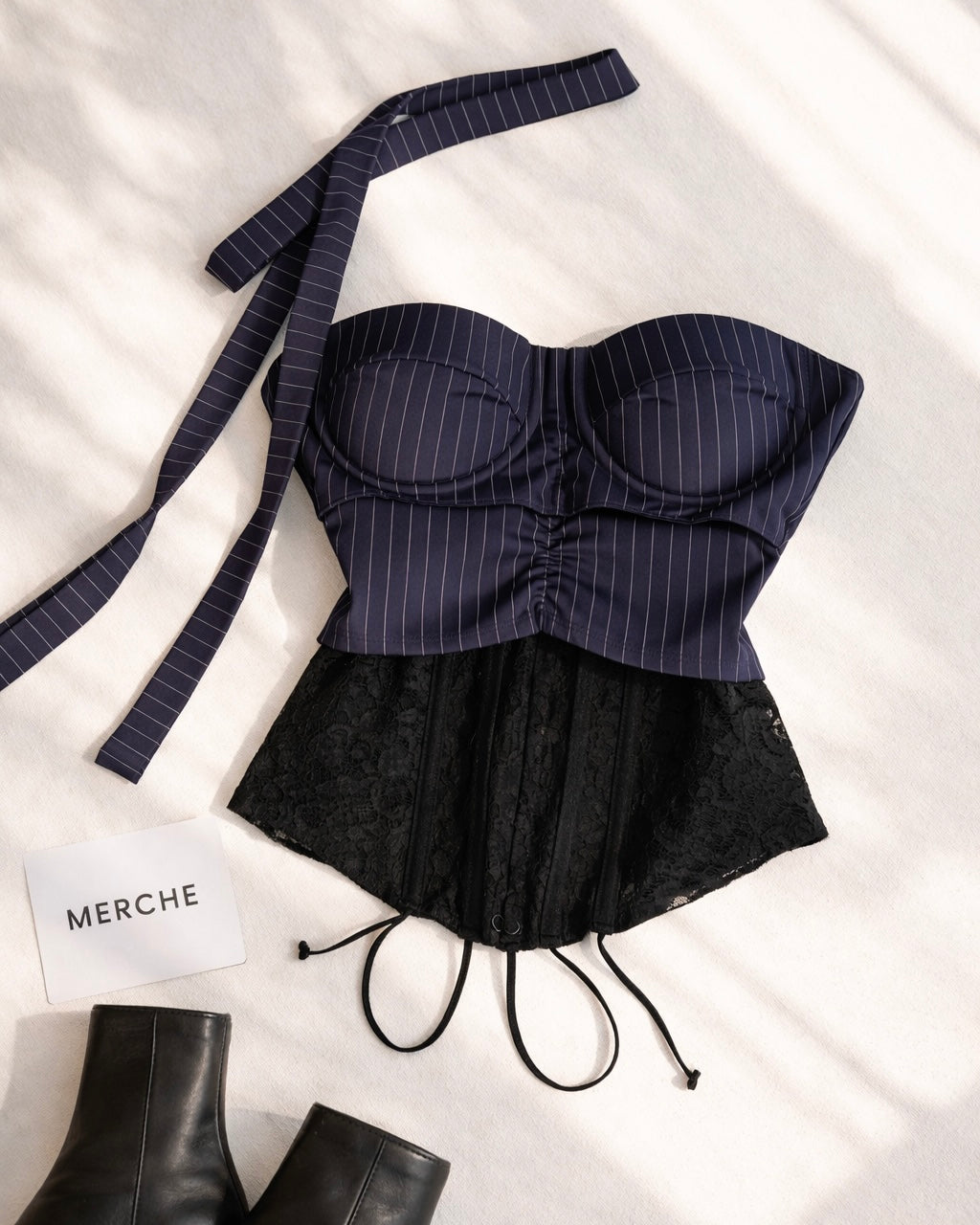 RUN THE WORLD LACE AND STRIPED CORSET WITH PENCIL SCARF