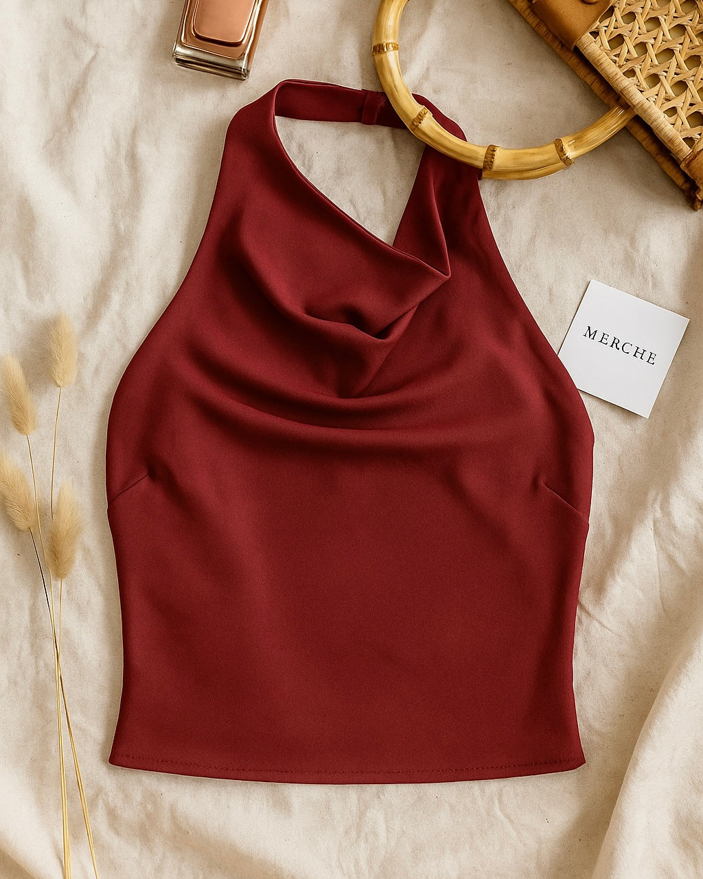 WHISPER NOTES BACKLESS COWL LUXE SATIN TOP