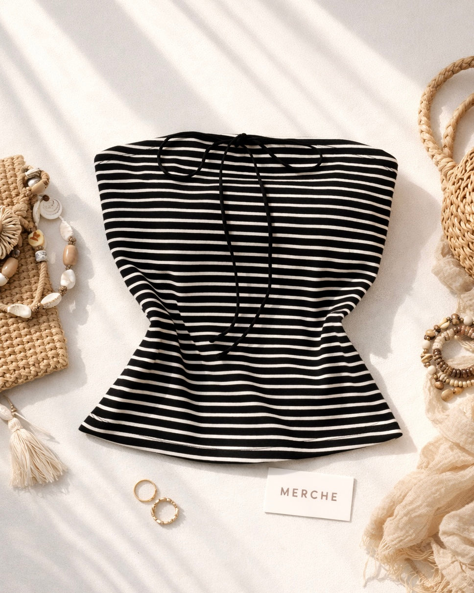 LINES DONT LIE PADDED STRIPED BANDEAU TOP