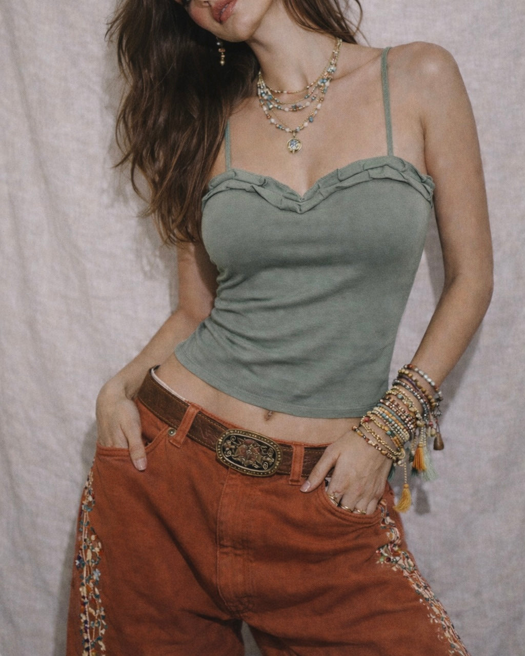 BEYOND BASIC PADDED OLIVE CAMI TOP