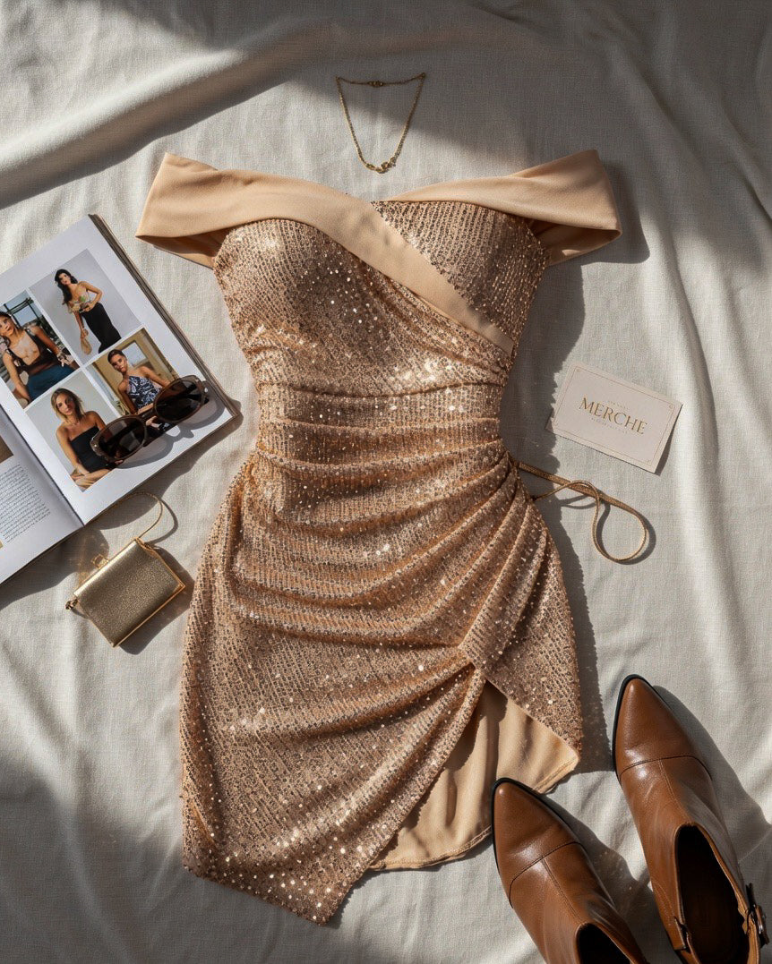 INVITE ONLY SEQUIN BARDOT DRESS – Merche