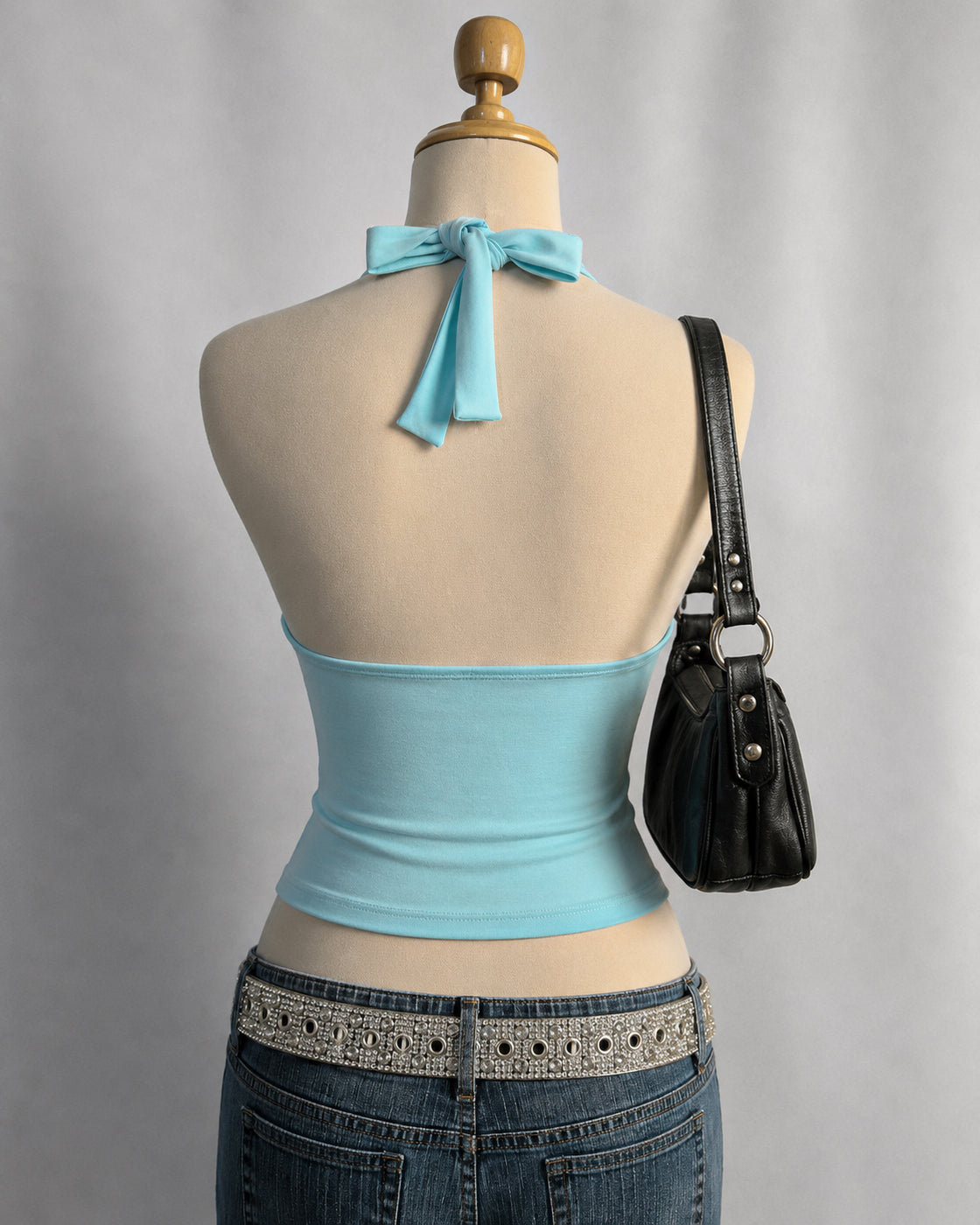 HOST OF THE PARTY AQUA HALTERNECK TOP