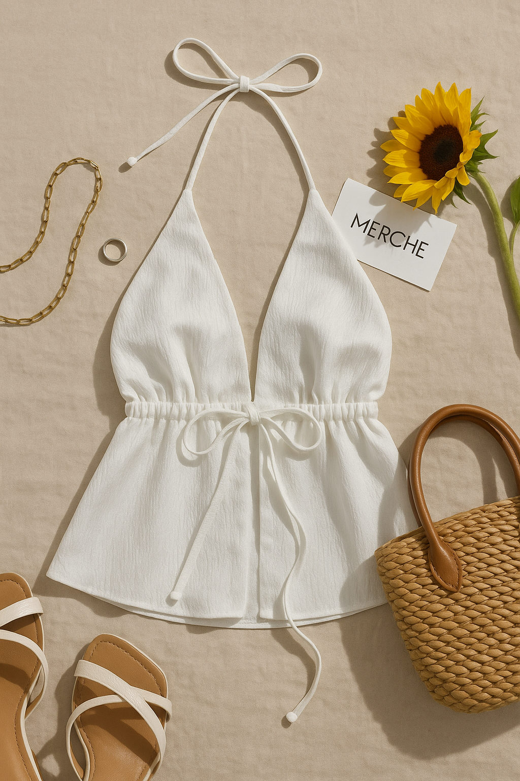 BY THE BEACH WHITE HALTERNECK TOP