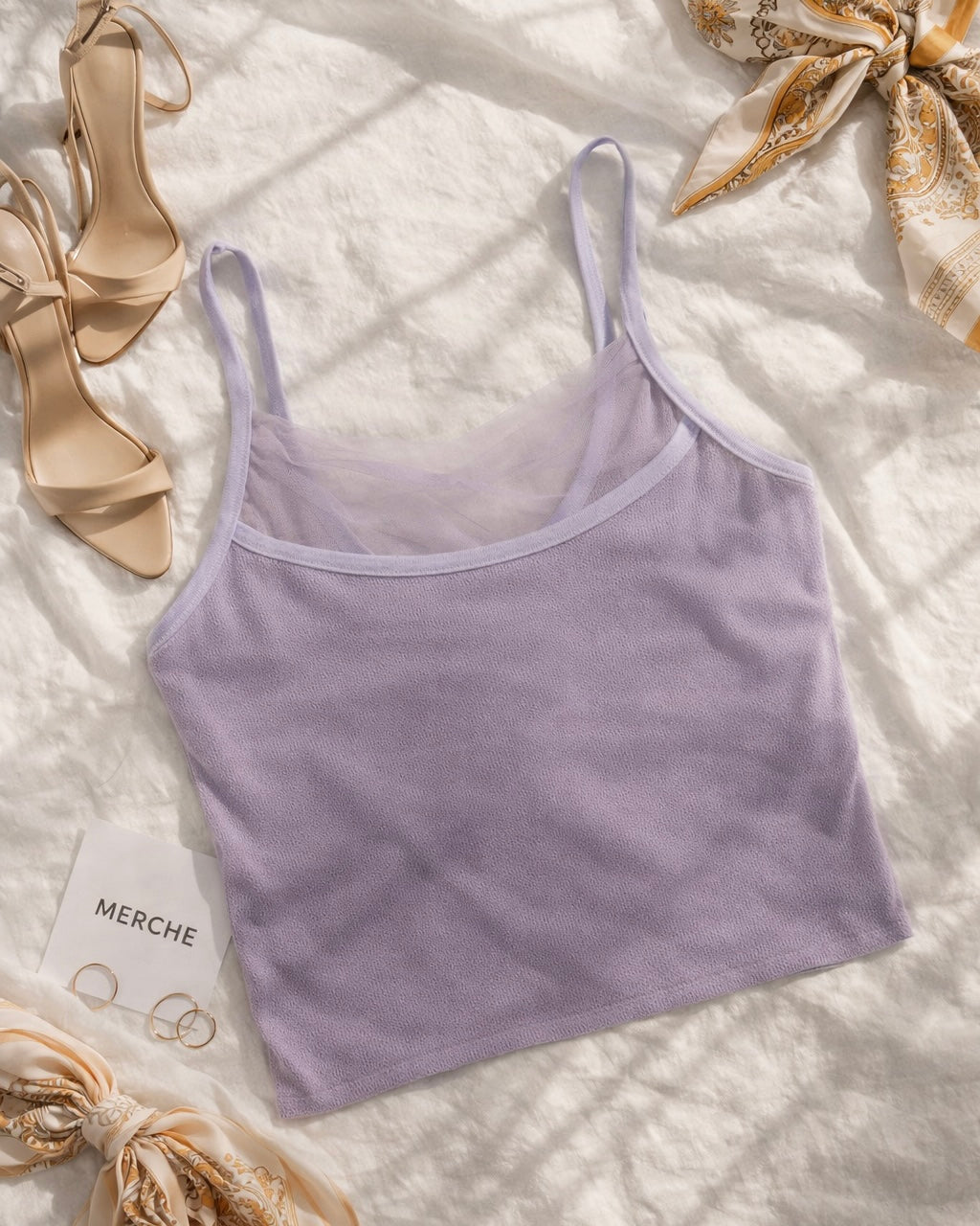 WINGS OF MINE MESH DRAPE PURPLE CAMI TOP