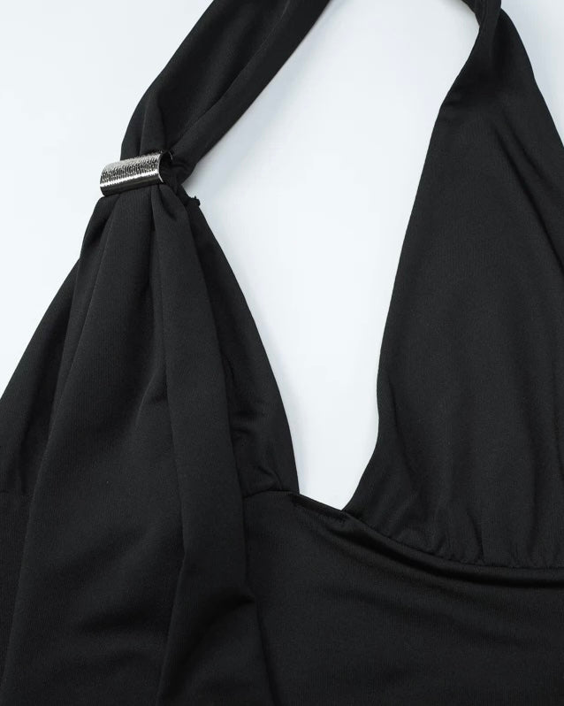 DARK ANGEL METAL CLIP DETAIL HALTERNECK TOP