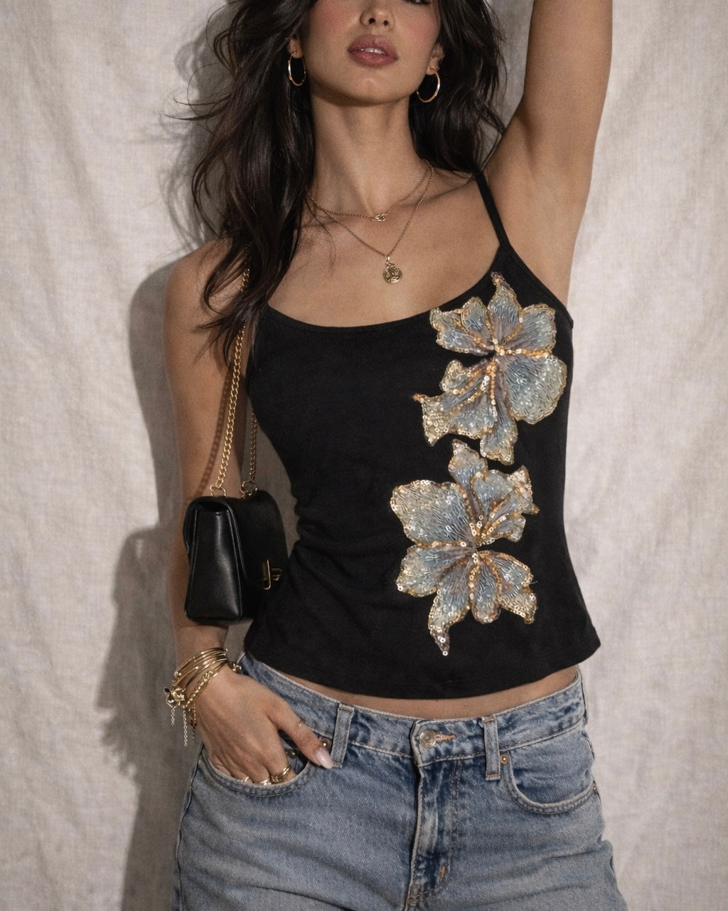 MANHATTAN GIRL SEQUIN EMBROIDERED CAMI TOP