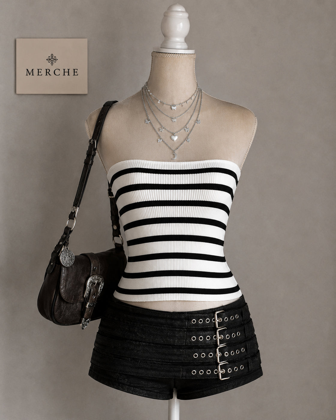 BREW LOVE STRIPED KNITTED BANDEAU TOP