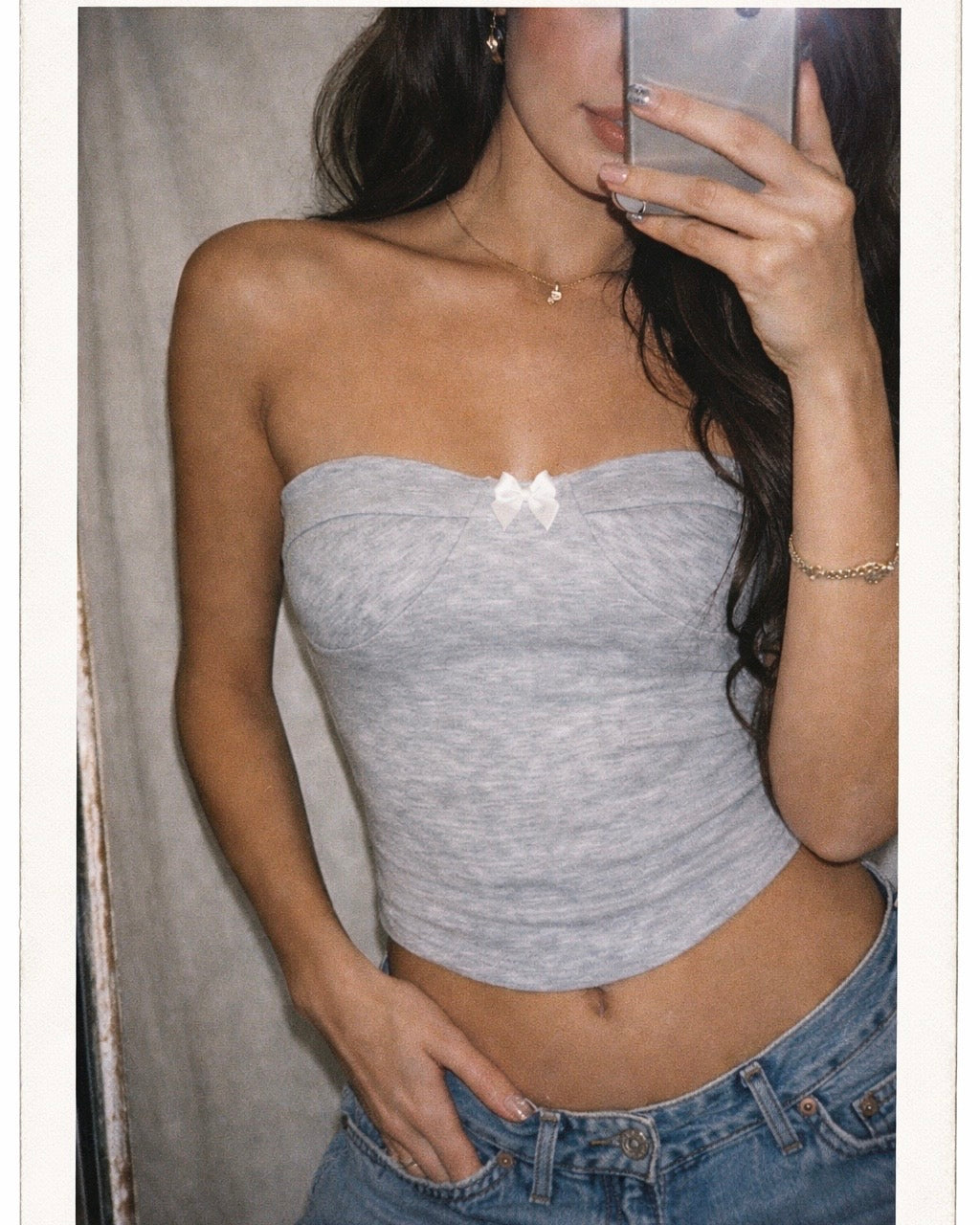 BEST CHAPTER YET GREY BUSTIER TOP