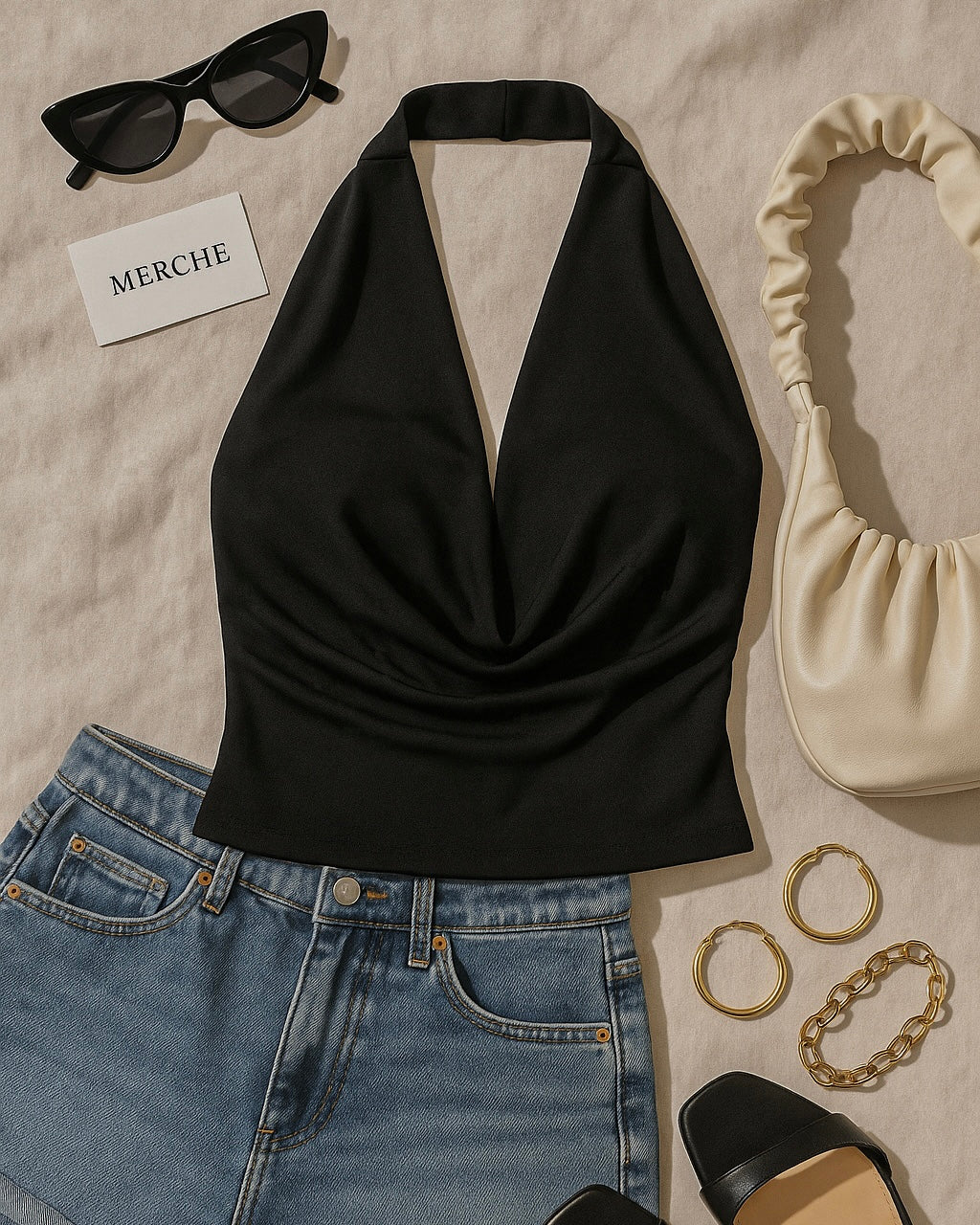 SLAY BELLE BLACK COWL HALTERNECK TOP