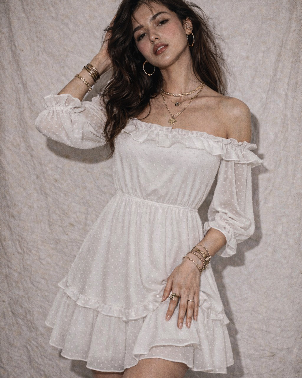 LOCKET OF LOVE WHITE SLASH NECK DRESS