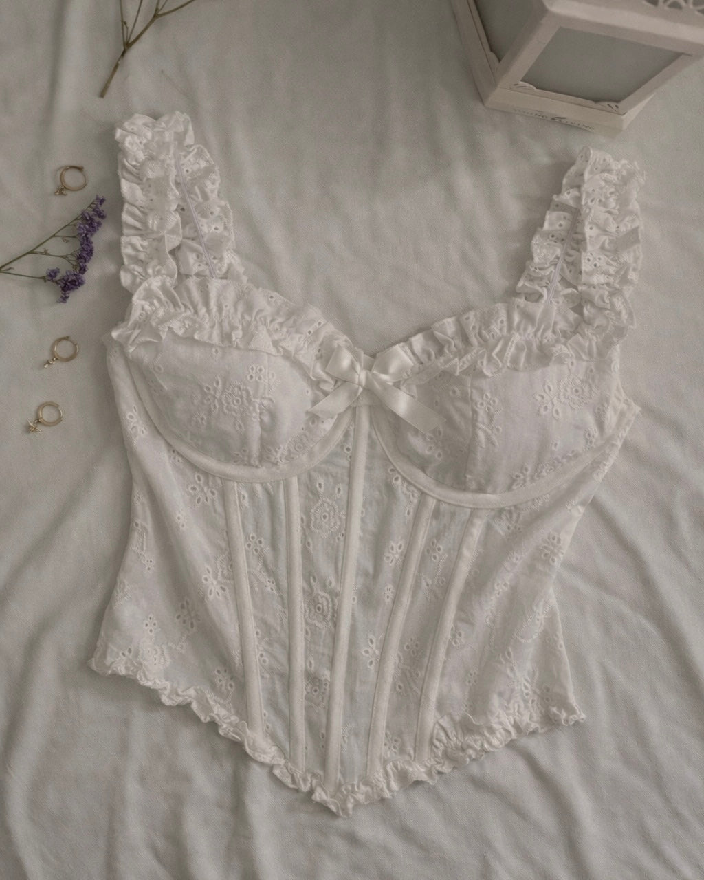 SAND PARTY PADDED BONING EYELET LUXE CORSETRY TOP