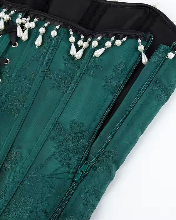 CALL HER ROYALTY PEARL DETAIL LUXE EMERALD CORSET