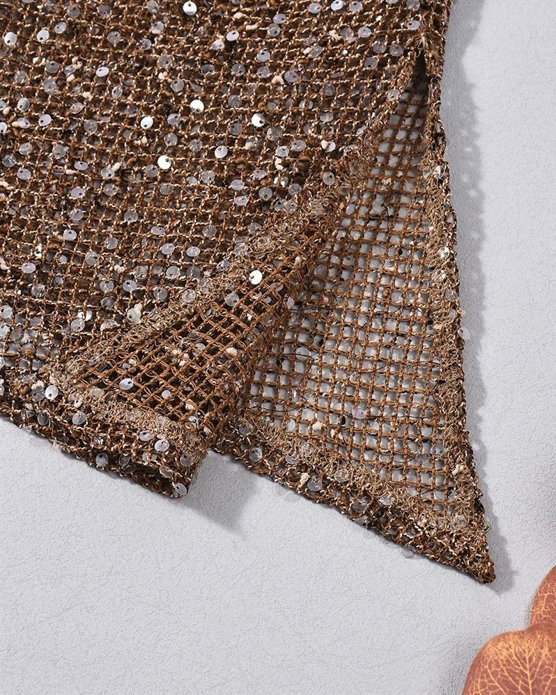 HAUNT ME BABY SEQUIN EMBELLISHED KNITTED ASYMMETRICAL BANDEAU TOP