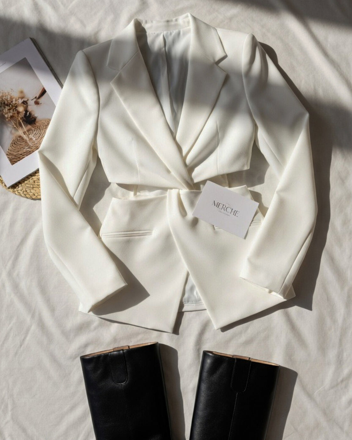 FOR THE LOVE TWISTED WHITE CUT-OUT BLAZER