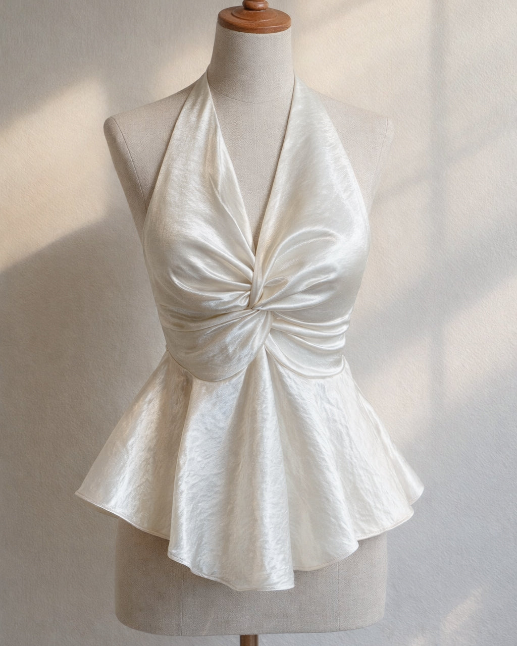 AUDITION TAPE SATIN TWISTED LUXE HALTERNECK TOP