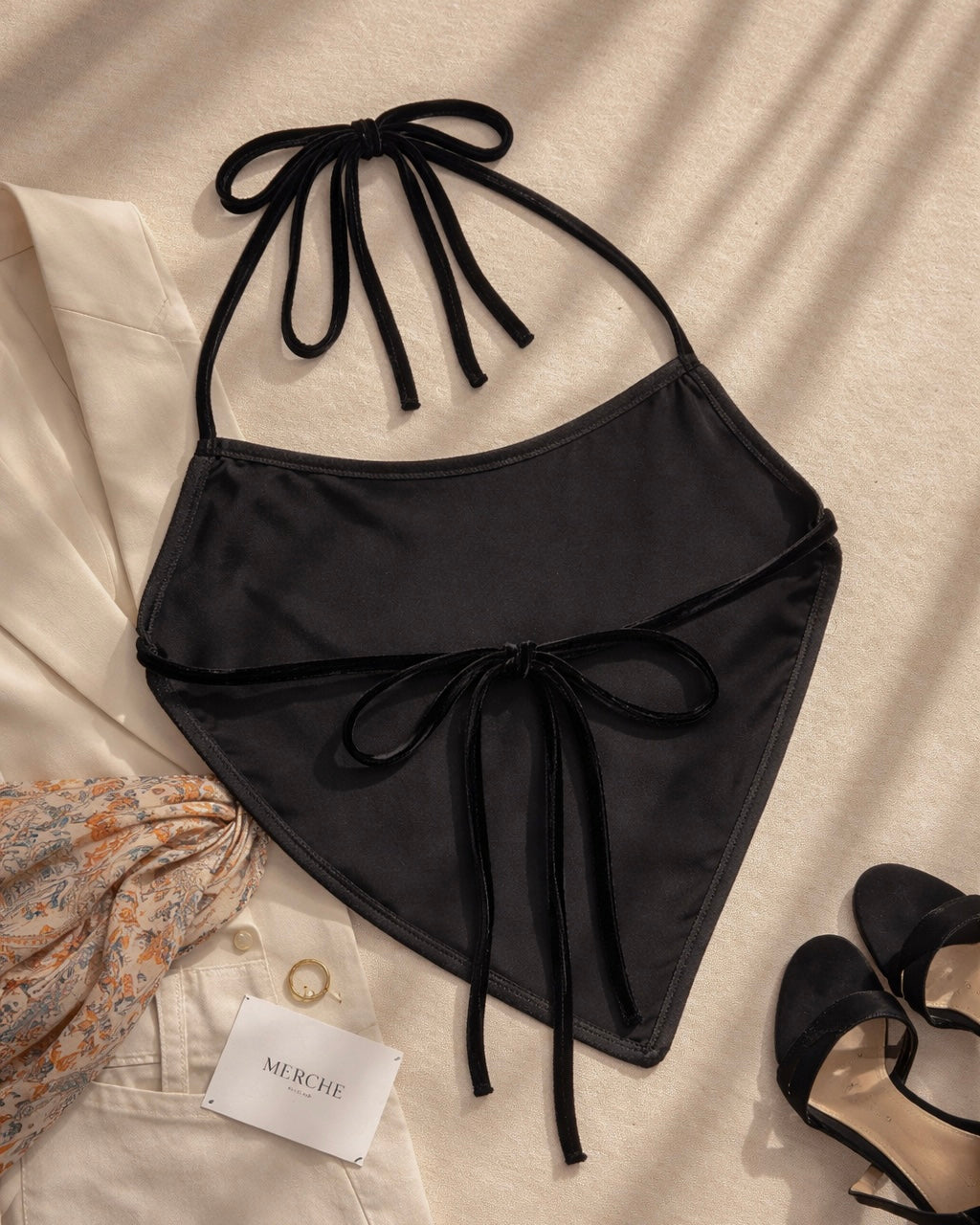 BLING BANDIT EMBELLISHED VELOUR HALTERNECK TOP