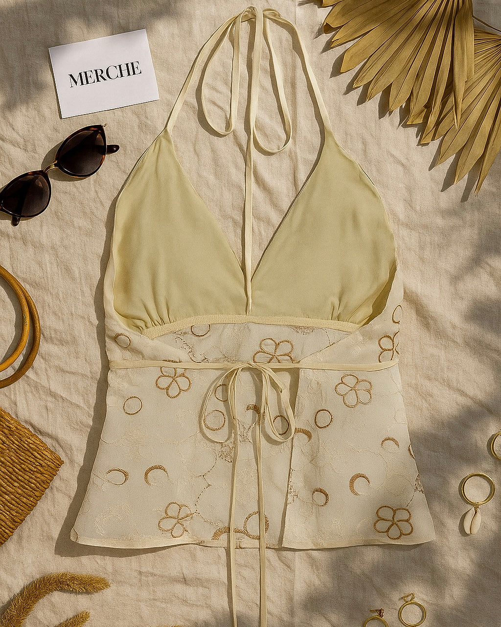 LOVE ISLAND EMBROIDERED SEQUIN HALTERNECK TOP