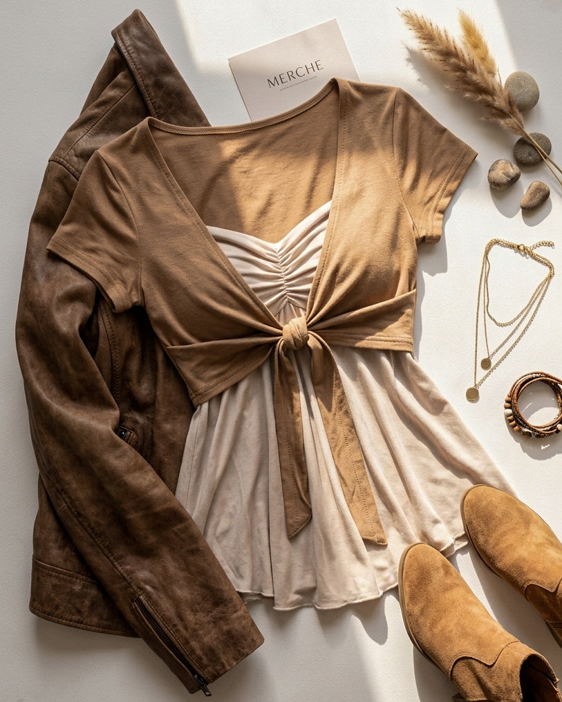 COUNTRYSIDE GLAM TWO-PIECE SOFT BROWN TOP