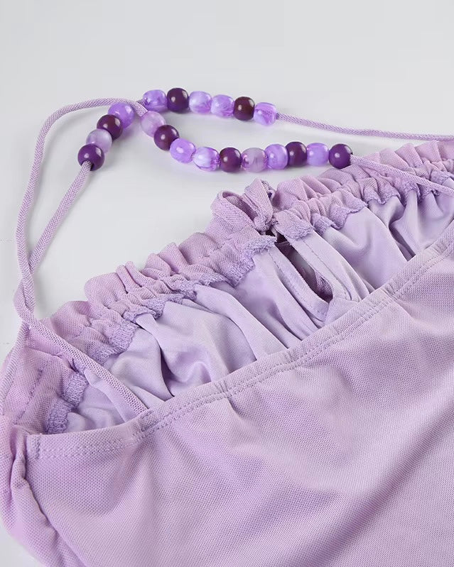 MERMAID OFF-DUTY LILAC BEADED CROSSBACK TOP