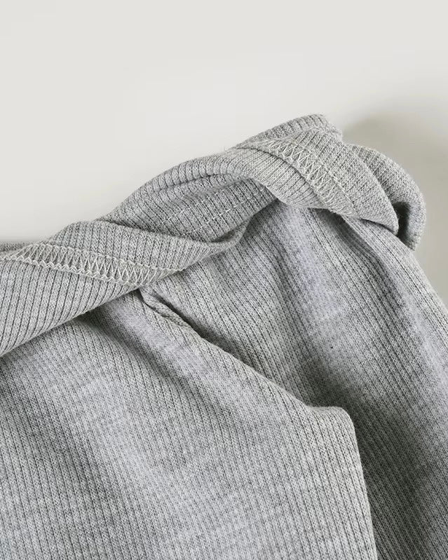 SASS FOR BREAKFAST RIBBED OFF-SHOULDER GREY TOP