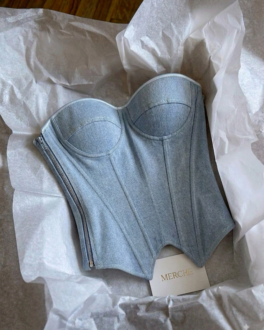 STRANGERS IN THE CITY DENIM PADDED CORSET