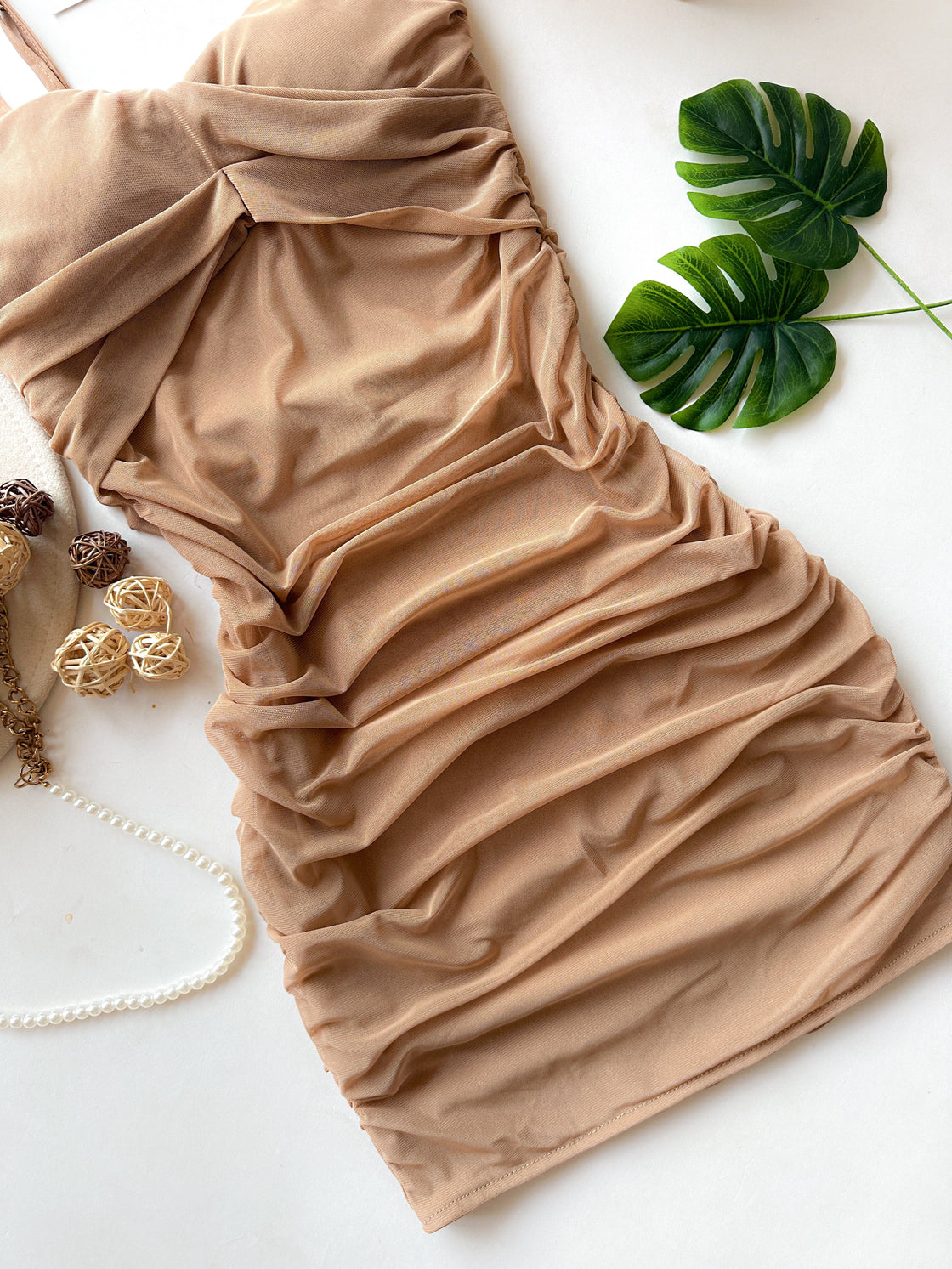 THAT GIRL PADDED MESH BROWN DRESS