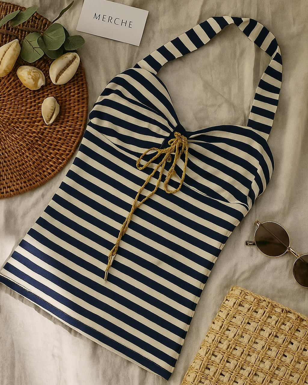 HEARTBREAK CENTRAL STRIPED HALTERNECK TOP